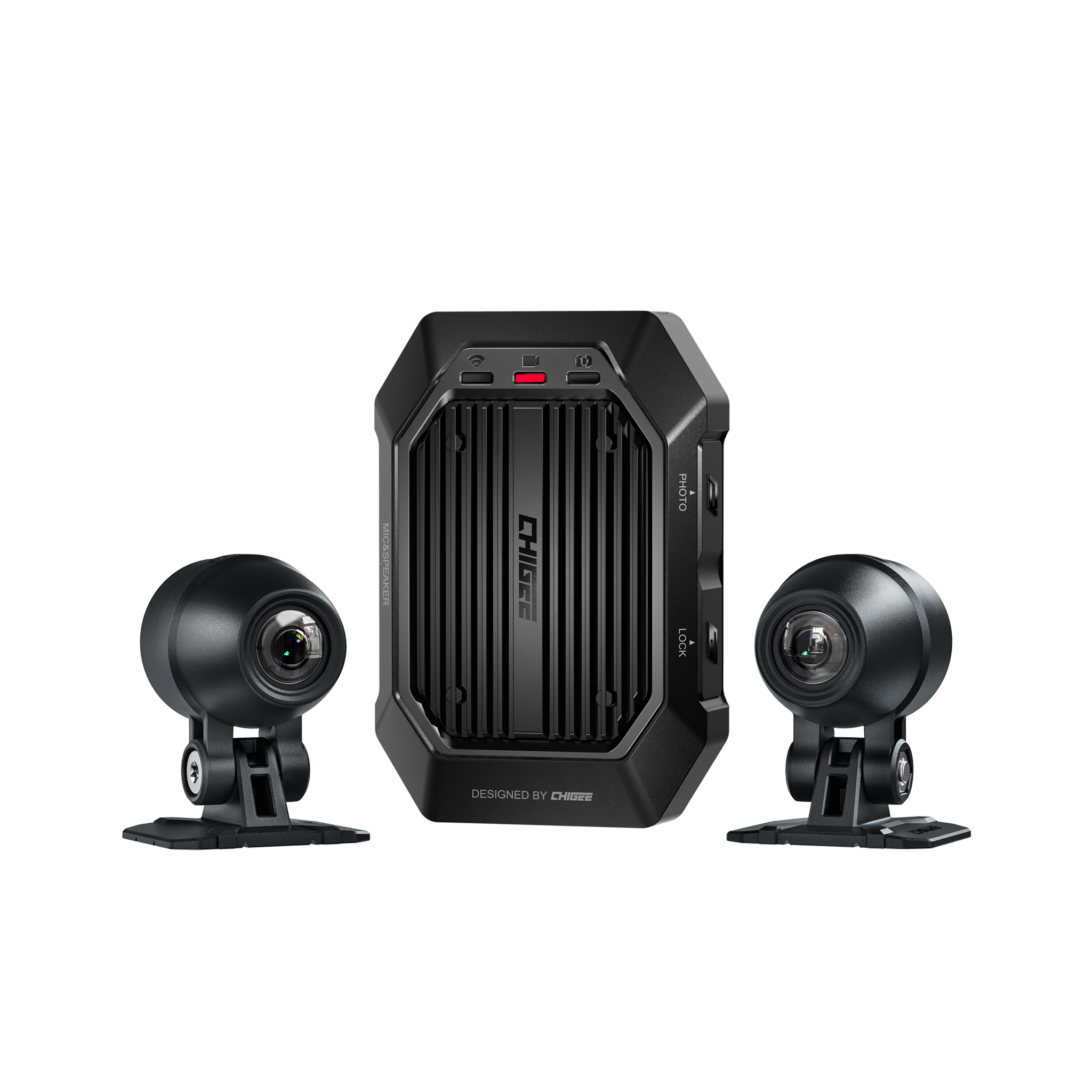 Wideorejestrator motocyklowy CHIGEE XR-1 z dwiema kamerami na uchwytach
