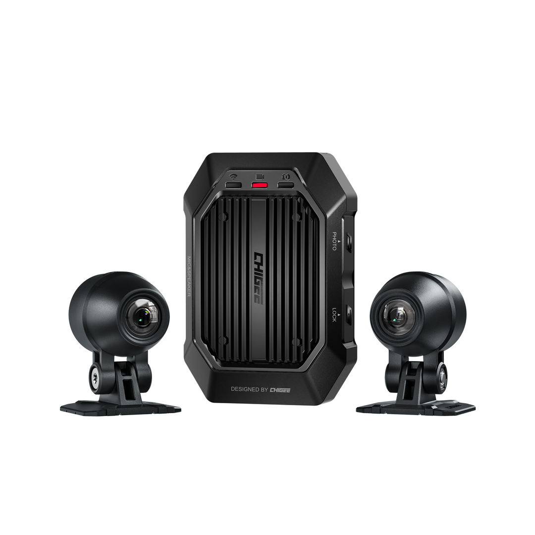 Wideorejestrator motocyklowy CHIGEE XR-1 z dwiema kamerami na uchwytach